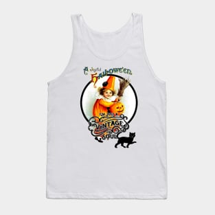 Vintage Retro Halloween Witch with Black Cat and Pumpkin Tank Top